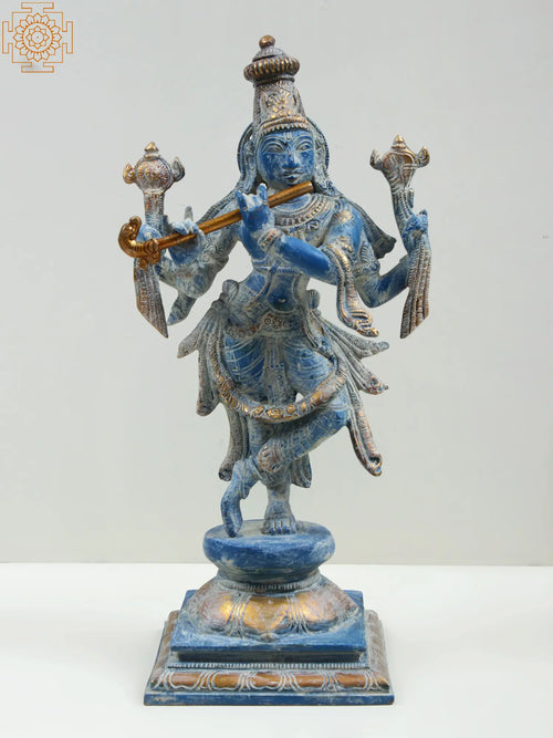 12" Handmade Lord Krishna Brass Statue for Temple Pooja