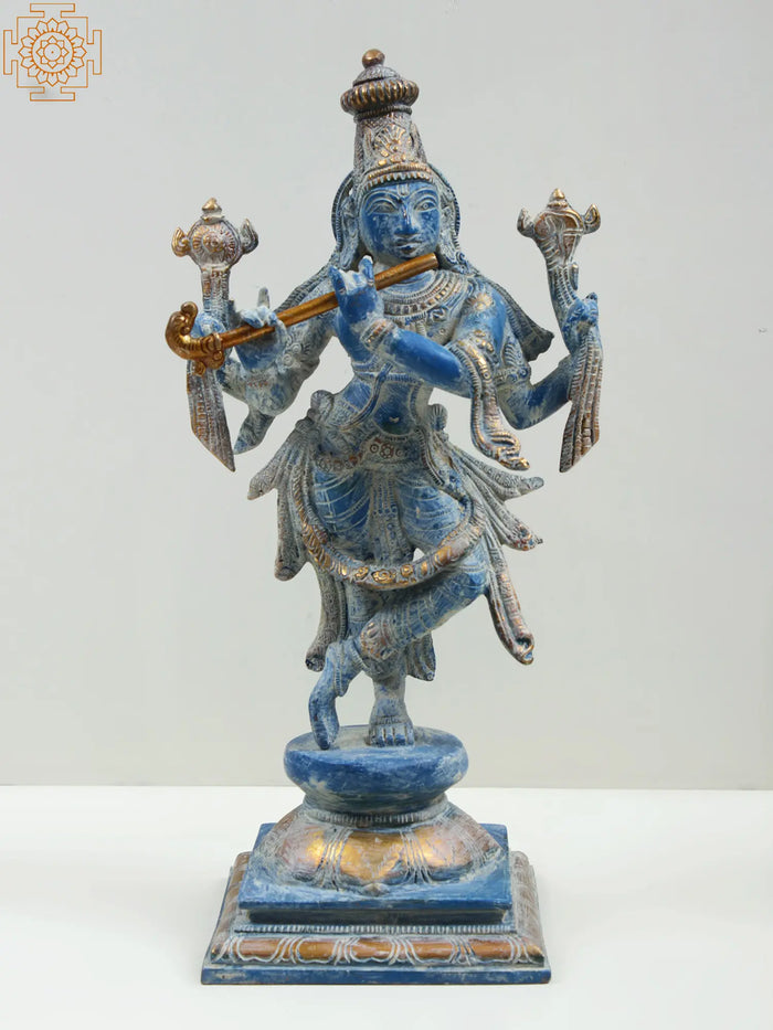 12" Handmade Lord Krishna Brass Statue for Temple Pooja
