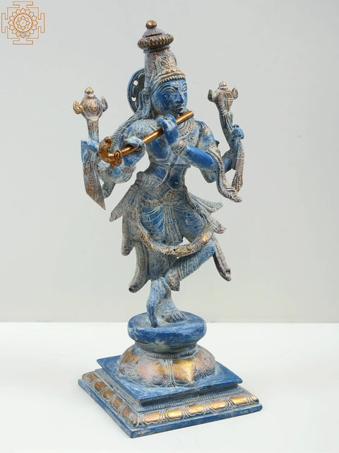 12" Lord Krishna Brass Statue | Handmade God Idol for Temple