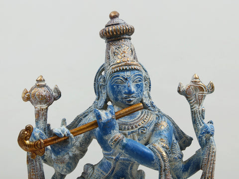 12" Lord Krishna Brass Statue | Handmade God Idol for Temple