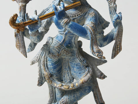 12" Lord Krishna Brass Statue | Handmade God Idol for Temple
