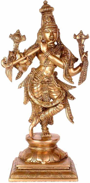 12" Lord Krishna Brass Statue | Handmade God Idol for Temple