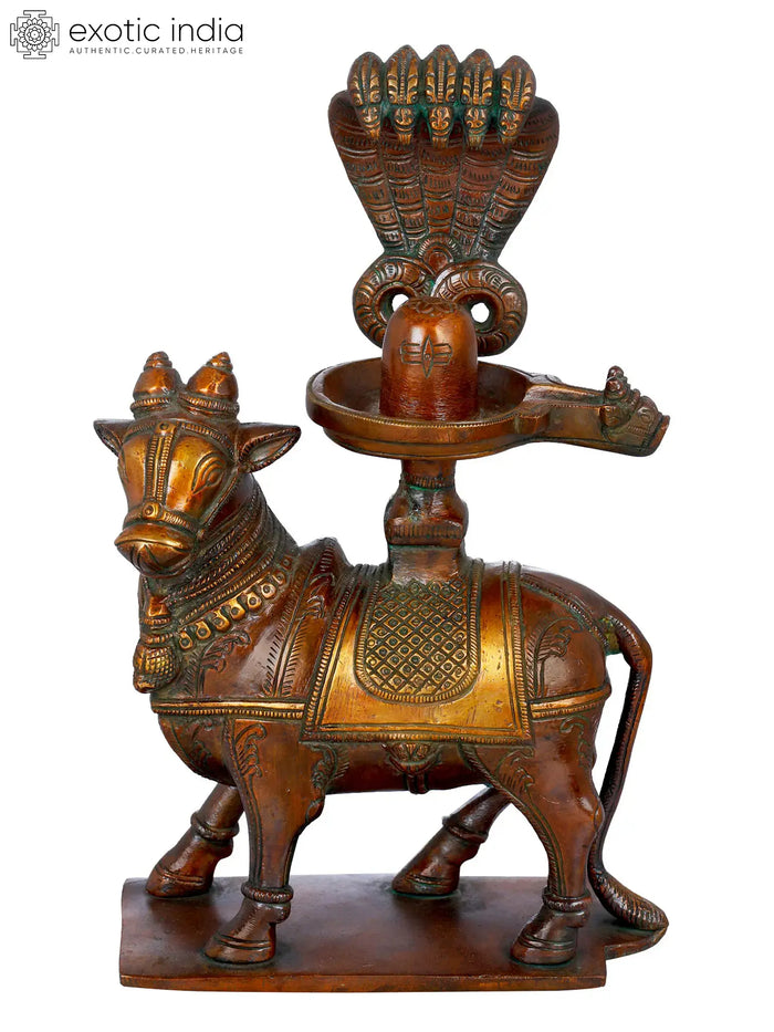 8" Brass Nandi with Shiva Linga Statue for Abhisheka Handmade