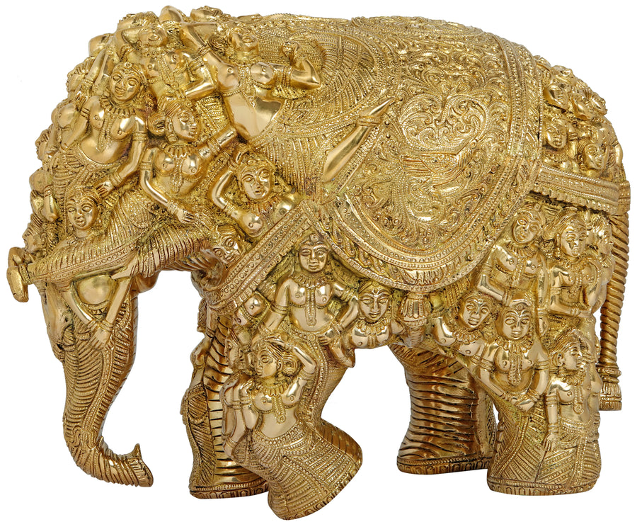 11" Brass Airavata Elephant Statue Handmade Home Decor