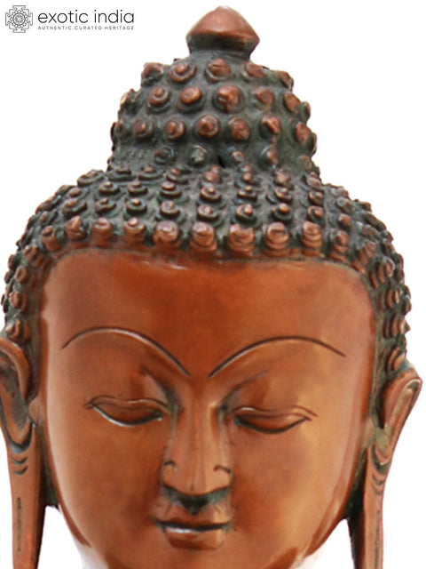 16" Lord Buddha in Bhumisparsha Mudra with Pindapatra (Robes Decorated with Chinese Auspicious Symbols, Dragons, Deer and Garuda) In Brass | Handmade | Made In India