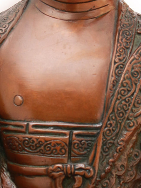 16" Lord Buddha in Bhumisparsha Mudra with Pindapatra (Robes Decorated with Chinese Auspicious Symbols, Dragons, Deer and Garuda) In Brass | Handmade | Made In India
