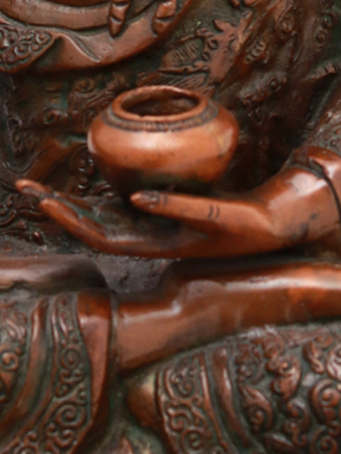 16" Lord Buddha in Bhumisparsha Mudra with Pindapatra (Robes Decorated with Chinese Auspicious Symbols, Dragons, Deer and Garuda) In Brass | Handmade | Made In India