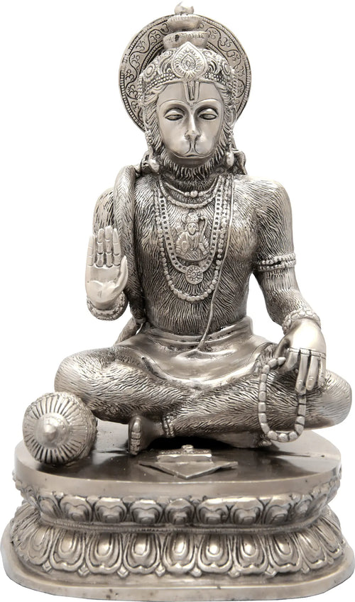 14" Hanuman Granting Abhaya Brass Statue with Lord Rama in Heart