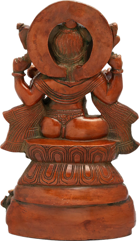 12" Brass Lord Ganesha Idol Seated on Three Elephant Heads | Handmade | Made in India