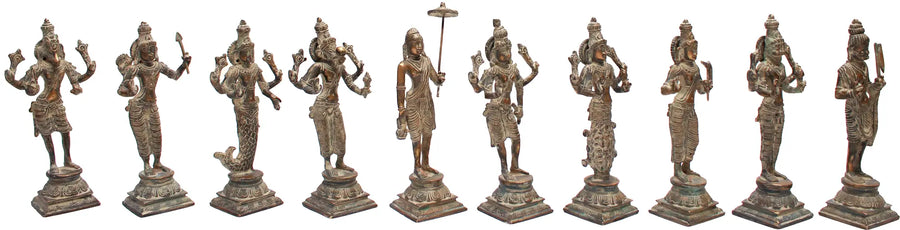 9" Dashavatara Ten Incarnations of Vishnu Brass Statue Handmade