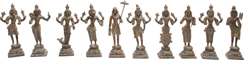 9" Dashavatara: Ten Incarnations of Lord Vishnu In Brass | Handmade | Made In India