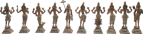 9" Dashavatara: Ten Incarnations of Lord Vishnu In Brass | Handmade | Made In India