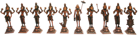 9" Dashavatara: Ten Incarnations of Lord Vishnu In Brass | Handmade | Made In India