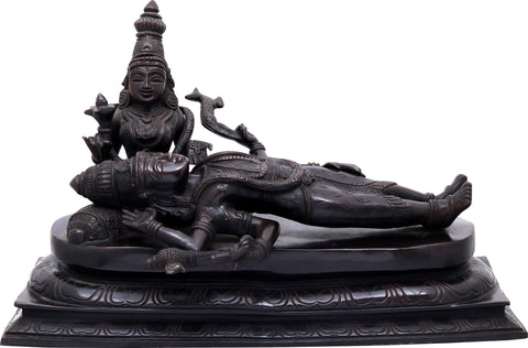 11" Lord Shiva in Bhuneshwari Devi's Lap After Drinking Halahal Poison | Handmade Brass Statue | Made in India