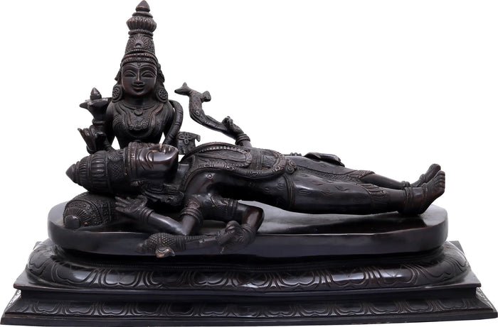 11" Handmade Brass Statue of Lord Shiva and Bhuneshwari Devi
