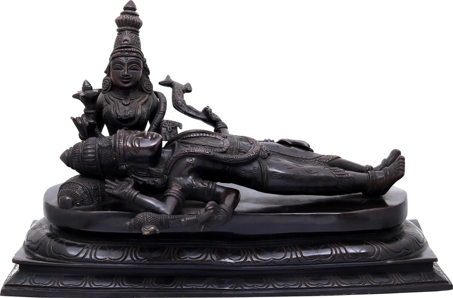 11" Handmade Brass Statue of Lord Shiva and Bhuneshwari Devi