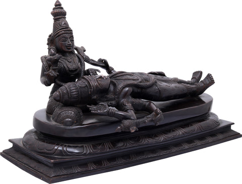 11" Lord Shiva in Bhuneshwari Devi's Lap After Drinking Halahal Poison | Handmade Brass Statue | Made in India