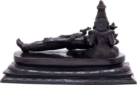 11" Lord Shiva in Bhuneshwari Devi's Lap After Drinking Halahal Poison | Handmade Brass Statue | Made in India