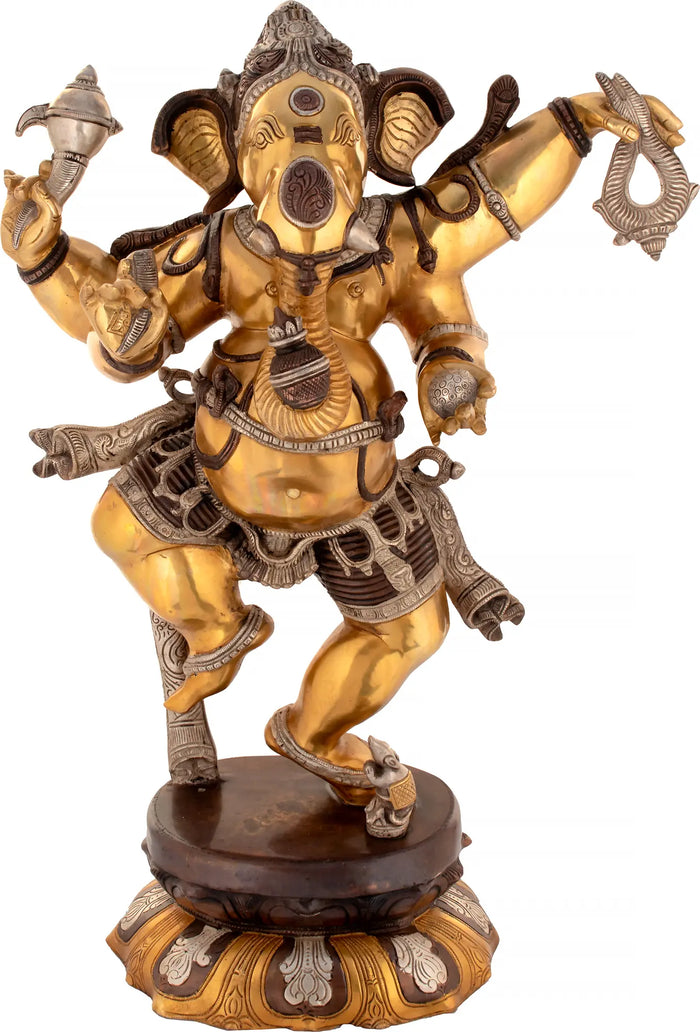 33" Large Dancing Ganesha Handmade Brass Statue