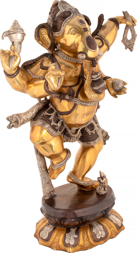 33" Large Size Dancing Ganesha Brass Idol | Handmade | Made In India