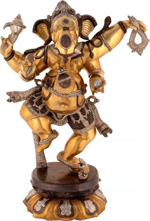 33" Large Size Dancing Ganesha Brass Idol | Handmade | Made In India