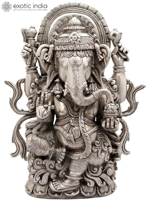 12" Lord Ganesha Handmade Brass Statue for Home Pooja