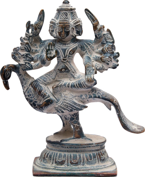 5" Brass Karttikeya Statue for Pooja - Handmade Hindu Deity