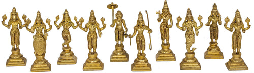 6" Dashavatara Ten Incarnations of Lord Vishnu Handmade Brass Statue