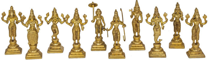 6" Dashavatara  -Ten Incarnations of Lord Vishnu In Brass | Handmade | Made In India