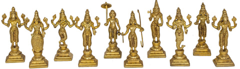 6" Dashavatara  -Ten Incarnations of Lord Vishnu In Brass | Handmade | Made In India
