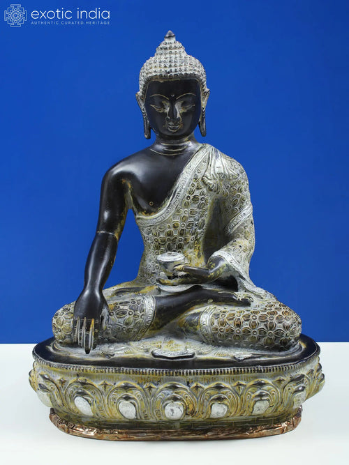 13" Handmade Brass Buddha Seated in Bhumisparsha Mudra Statue