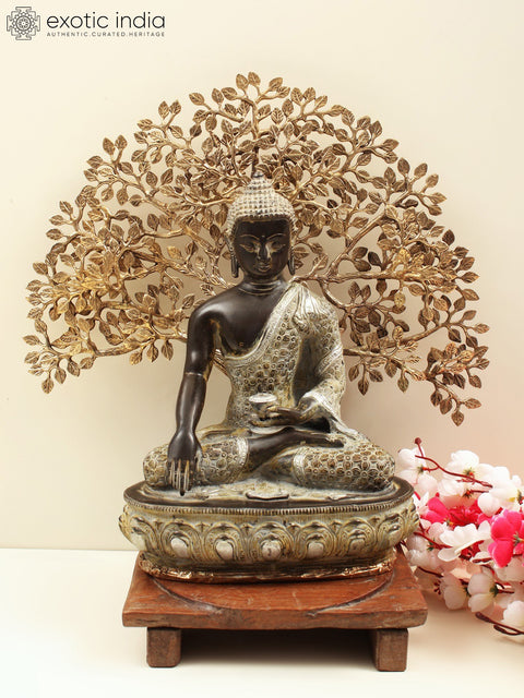 13" Buddha Seated in Bhumisparsha Mudra In Brass | Handmade | Made In India