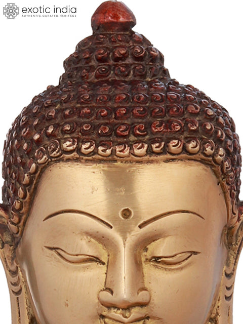 10" Brass Bhumisparsha Buddha Statue in Intrinsic Carved Robe | Handmade | Made in India