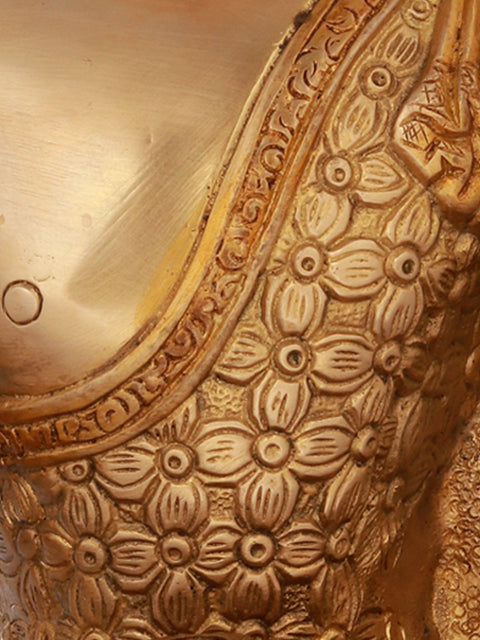 10" Brass Bhumisparsha Buddha Statue in Intrinsic Carved Robe | Handmade | Made in India