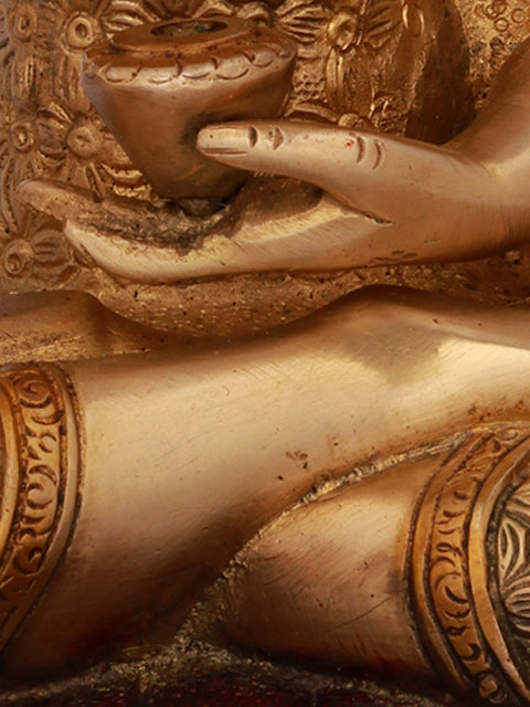 10" Brass Bhumisparsha Buddha Statue in Intrinsic Carved Robe | Handmade | Made in India