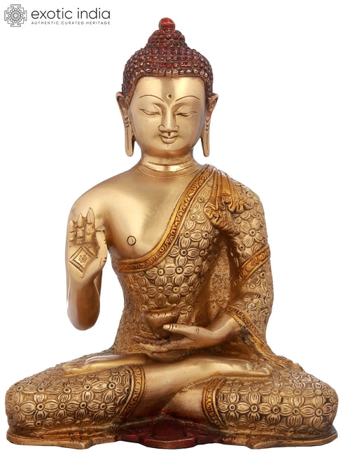 10" Blessing Buddha Handmade Brass Statue