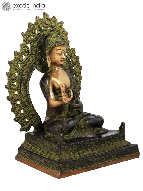11" Blessing Buddha Seated on Fine Throne In Brass | Handmade | Made In India