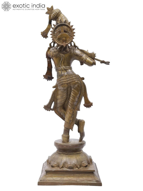 23" Tribhanga Murari (Krishna) Brass Statue Playing Flute | Handmade | Made in India
