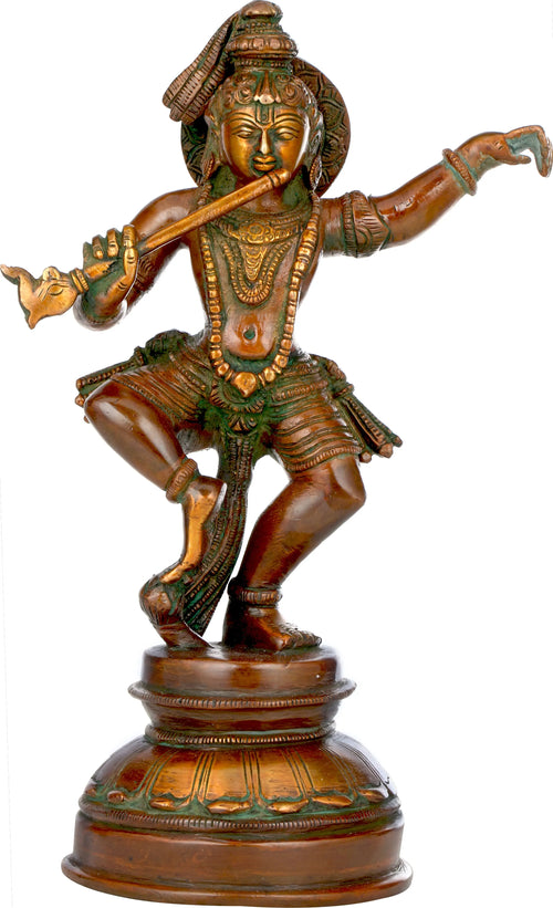 9" Nritya Lord Krishna Handmade Brass Sculpture
