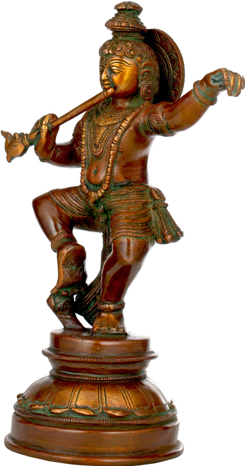 9" Nritya Lord Krishna Brass Sculpture | Handmade in India