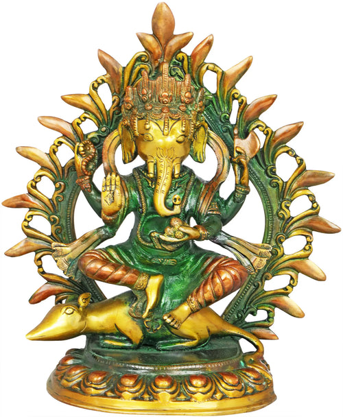 11" Handmade Nepalese Ganesha Brass Idol for Pooja