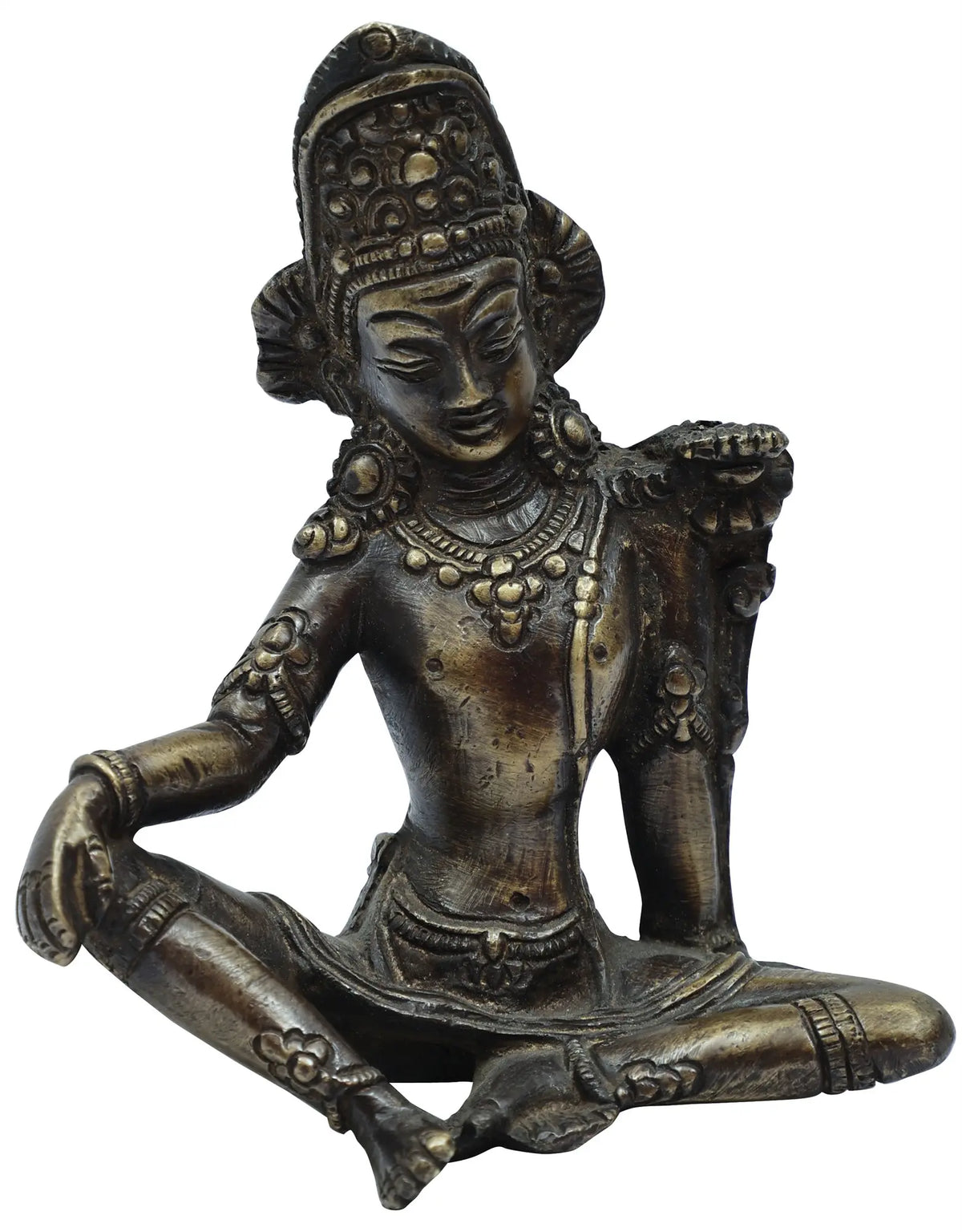 4" Seated Indra, The Head Lowered | Handmade Brass Idols | Made In India