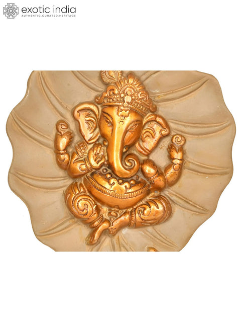 8" Pipal Leaf with Central Ganesha Motif Wall-hanging Brass Statue | Handmade | Made in India