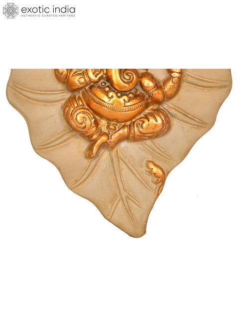 8" Pipal Leaf with Central Ganesha Motif Wall-hanging Brass Statue | Handmade | Made in India