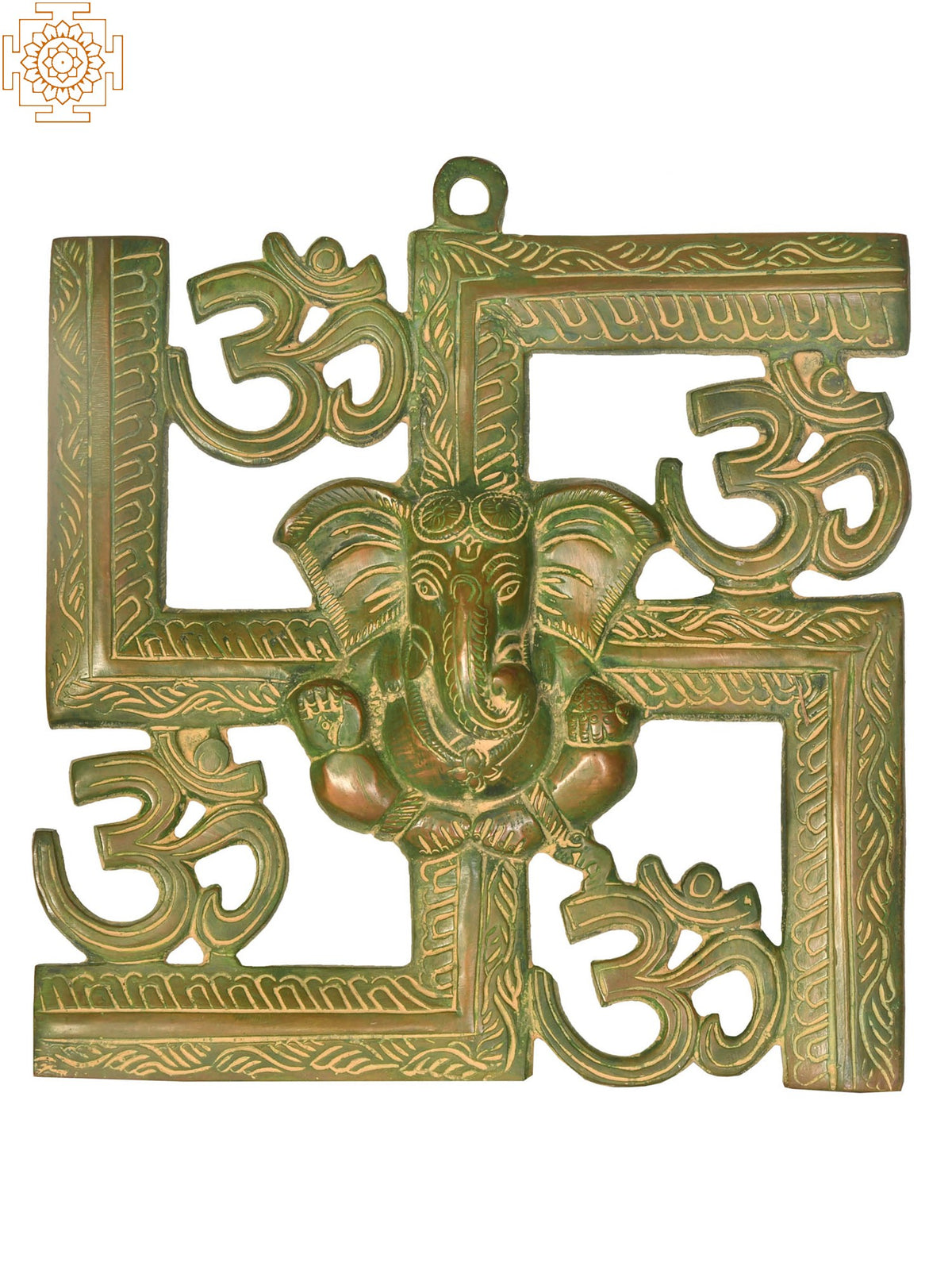 8" Om Wall Hanging, With Central Ganesh Motif in Brass | Handmade | Made in India