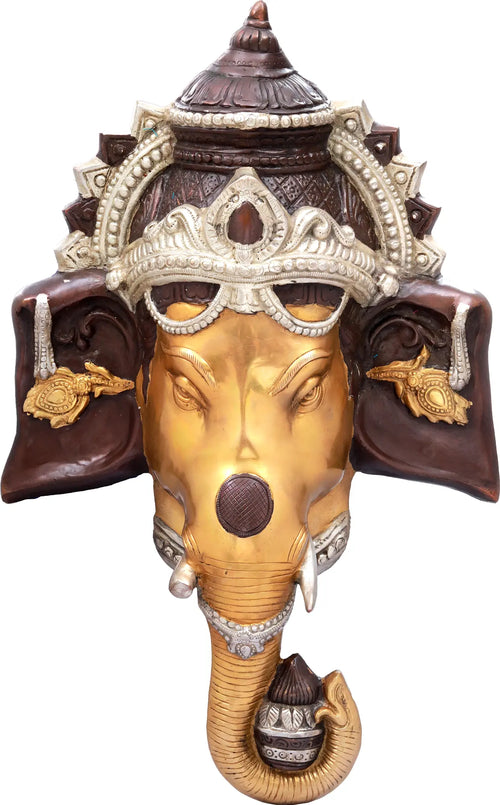 25" Brass Ganesha Face-Mask Wall Hanging Handmade Indian Idol
