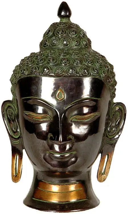 11" Handmade Buddha Head Brass Statue for Home Decor