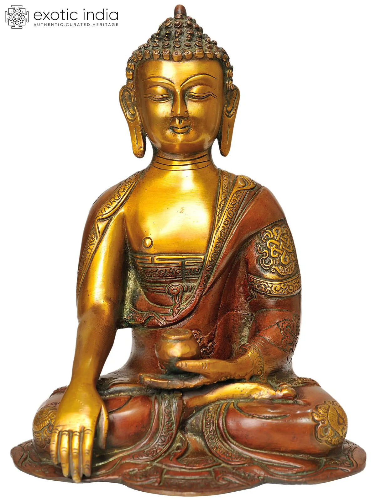 10" The Contented Buddha, His Hand In Bhumisparsha Mudra - Tibetan Buddhist In Brass | Handmade | Made In India