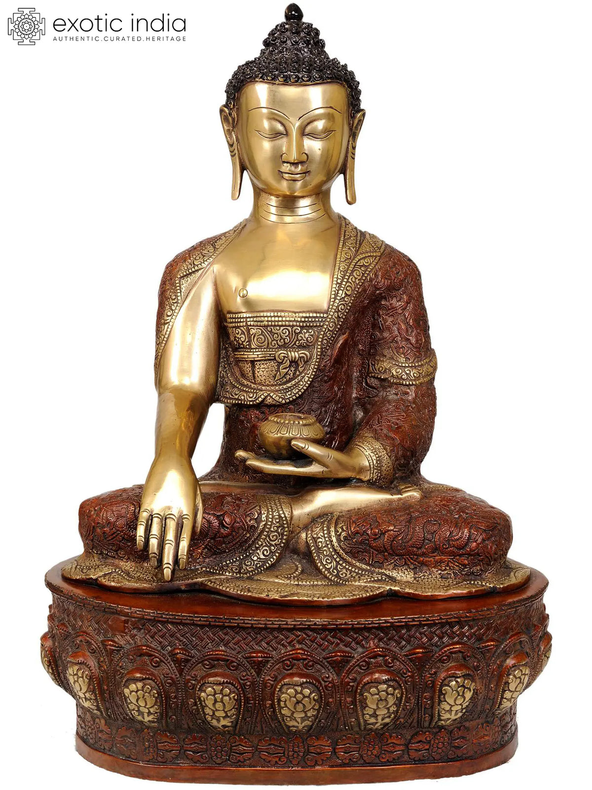 21" The Stately Buddha, His Hand In Bhumisparsha Mudra In Brass | Handmade | Made In India