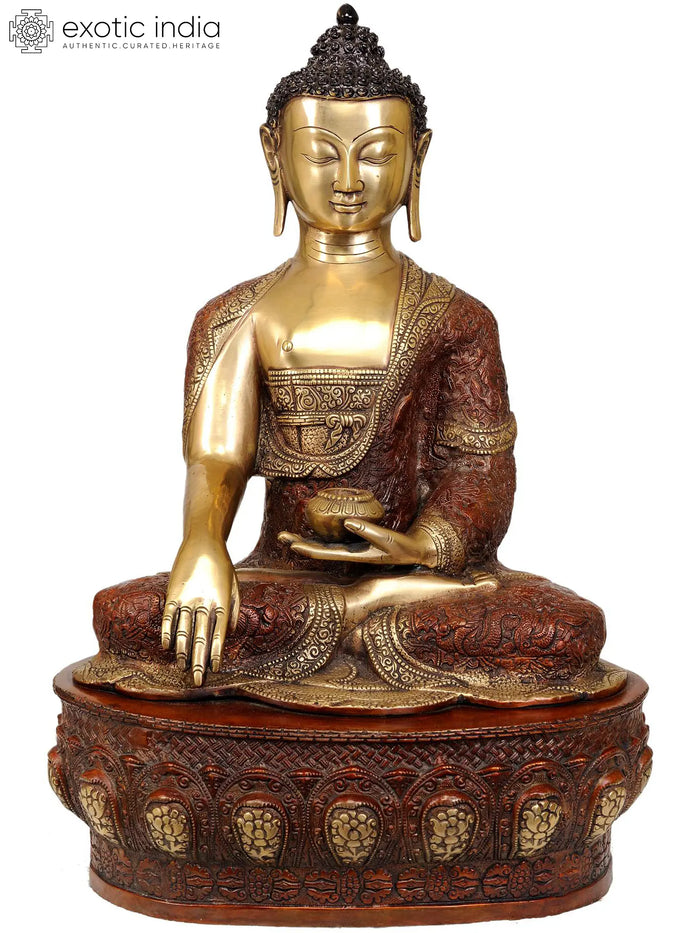 21" The Stately Buddha, His Hand In Bhumisparsha Mudra In Brass | Handmade | Made In India